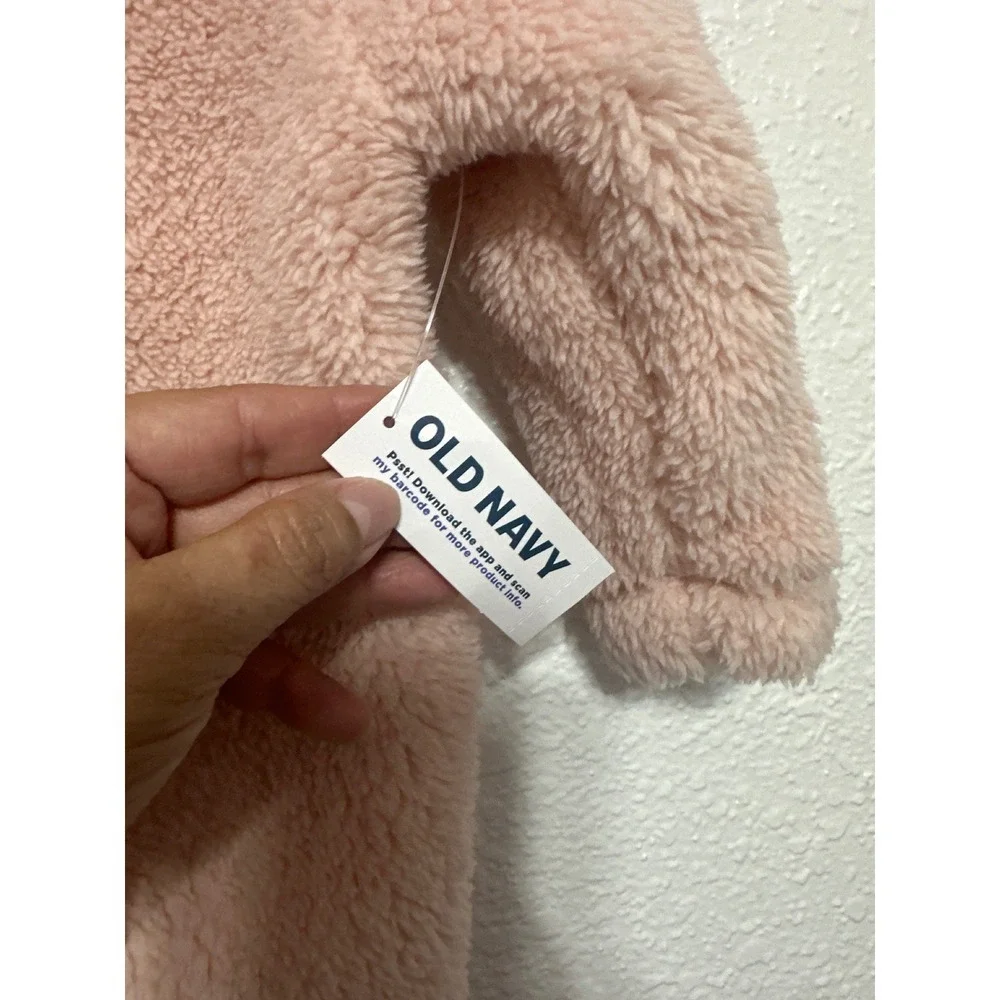 NWT Old Navy Baby Girls Pink Fuzzy Bear Hood Footie  12-18M